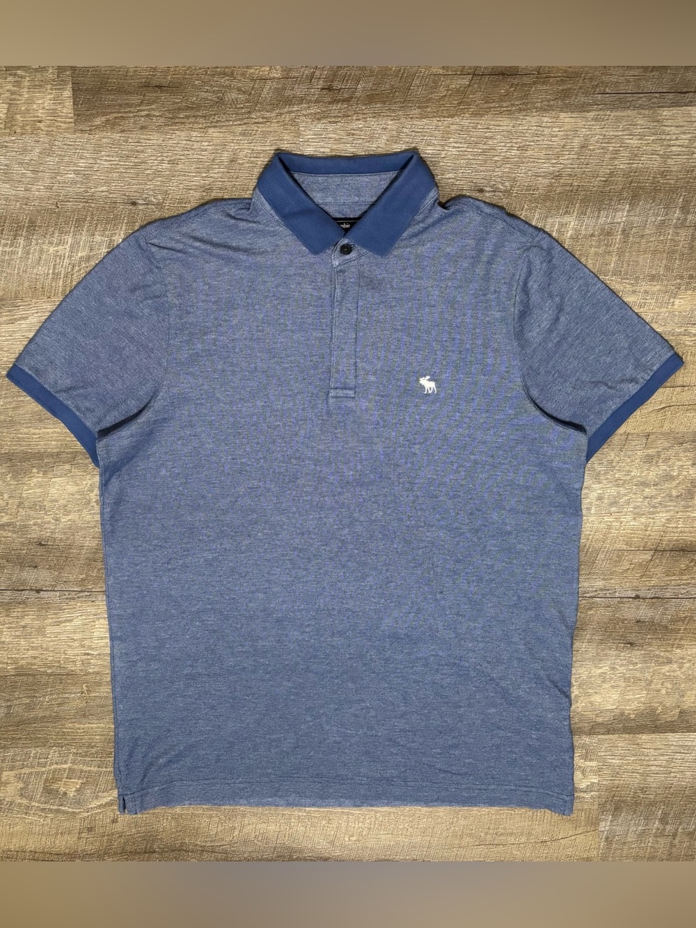 Abercrombie & Fitch Moose Logo Polo Shirt Men's XL Blue Stretch Y2K